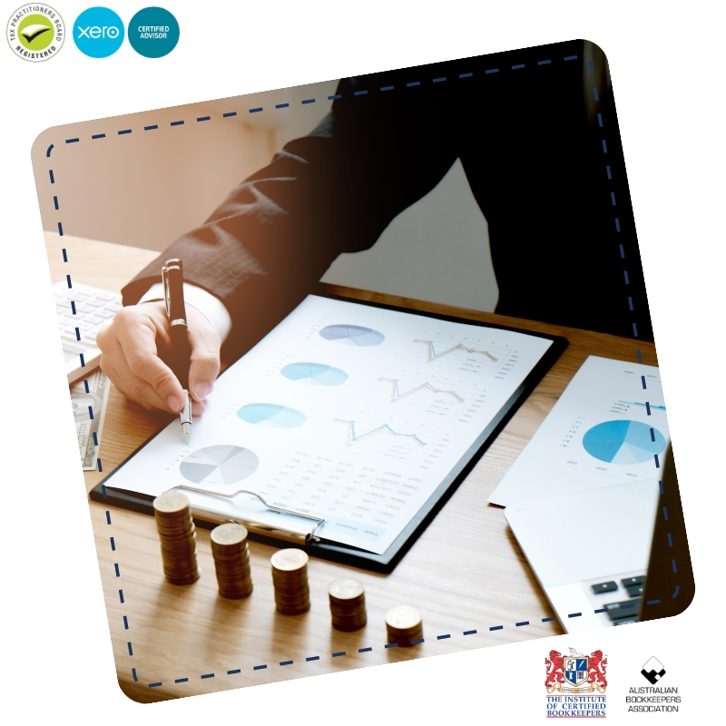 A person completing a form of BAS lodgement service in Kingsley, with stacks of coins beside it.